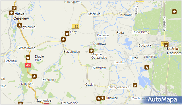 mapa Miejsce Odrzańskie, Miejsce Odrzańskie na mapie Targeo