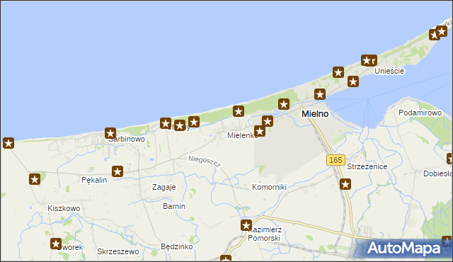 mapa Mielenko gmina Mielno, Mielenko gmina Mielno na mapie Targeo