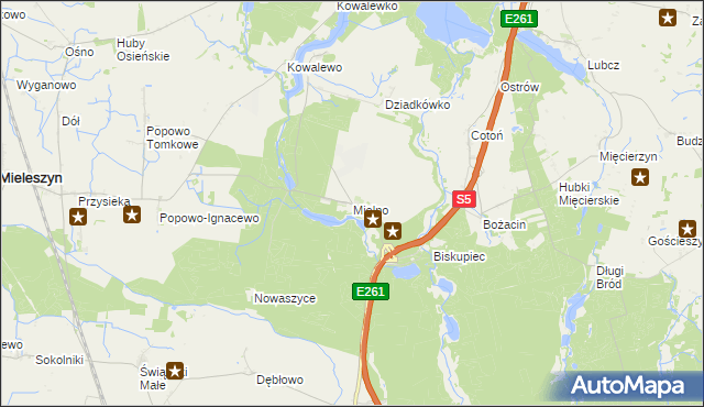 mapa Mielno gmina Mieleszyn, Mielno gmina Mieleszyn na mapie Targeo