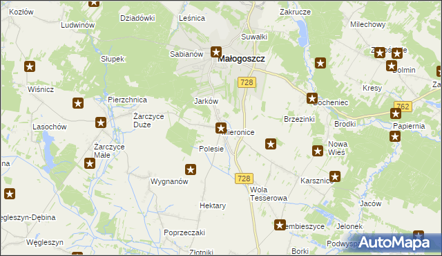 mapa Mieronice gmina Małogoszcz, Mieronice gmina Małogoszcz na mapie Targeo