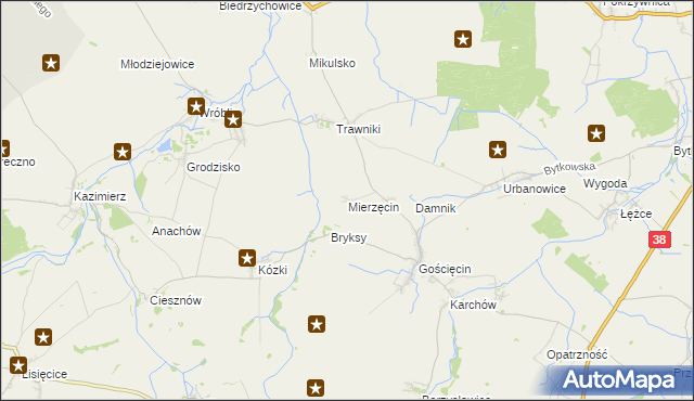 mapa Mierzęcin gmina Pawłowiczki, Mierzęcin gmina Pawłowiczki na mapie Targeo