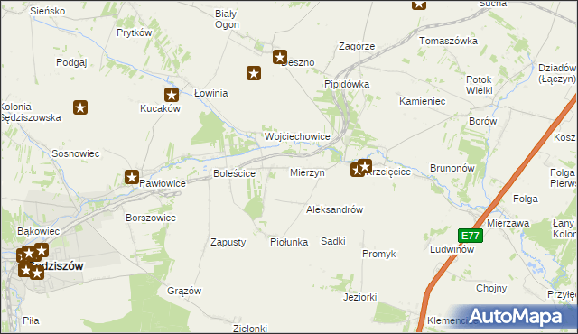 mapa Mierzyn gmina Sędziszów, Mierzyn gmina Sędziszów na mapie Targeo