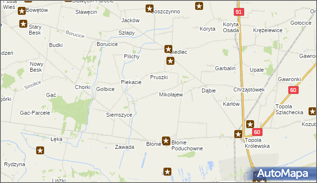 mapa Mikołajew gmina Łęczyca, Mikołajew gmina Łęczyca na mapie Targeo