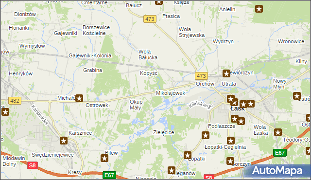 mapa Mikołajówek gmina Łask, Mikołajówek gmina Łask na mapie Targeo