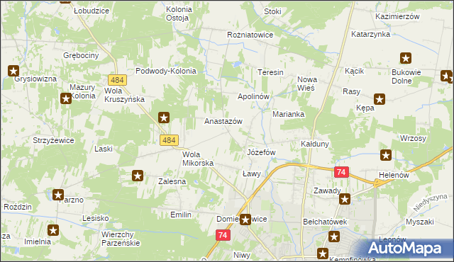 mapa Mikorzyce gmina Bełchatów, Mikorzyce gmina Bełchatów na mapie Targeo