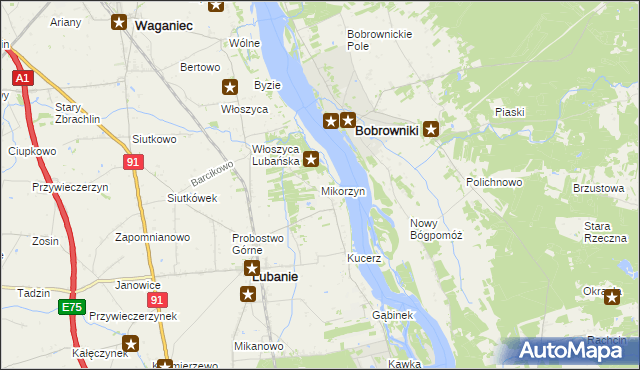 mapa Mikorzyn gmina Lubanie, Mikorzyn gmina Lubanie na mapie Targeo