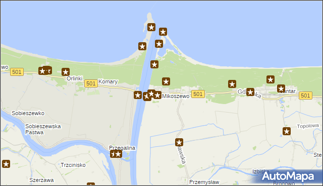 mapa Mikoszewo, Mikoszewo na mapie Targeo