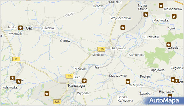 mapa Mikulice gmina Gać, Mikulice gmina Gać na mapie Targeo
