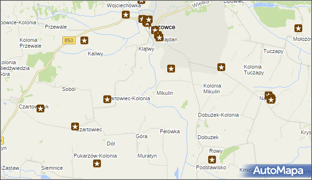 mapa Mikulin gmina Tyszowce, Mikulin gmina Tyszowce na mapie Targeo