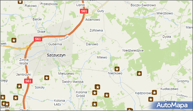 mapa Milewo gmina Szczuczyn, Milewo gmina Szczuczyn na mapie Targeo