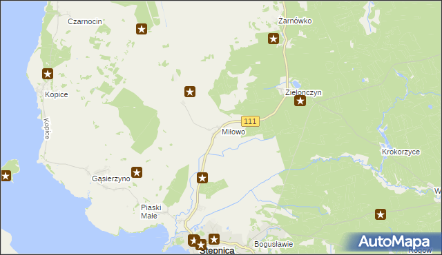 mapa Miłowo gmina Stepnica, Miłowo gmina Stepnica na mapie Targeo