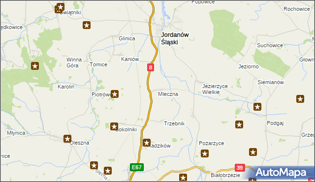 mapa Mleczna, Mleczna na mapie Targeo