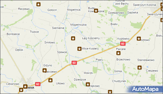 mapa Mlice-Kostery, Mlice-Kostery na mapie Targeo