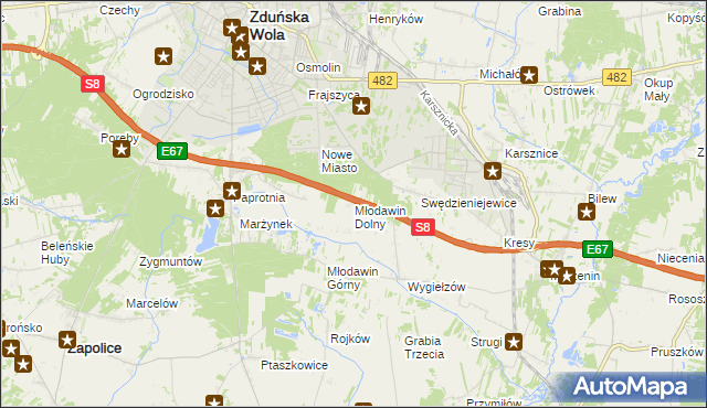 mapa Młodawin Dolny, Młodawin Dolny na mapie Targeo