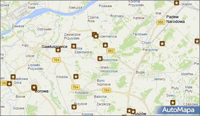 mapa Młodochów gmina Gawłuszowice, Młodochów gmina Gawłuszowice na mapie Targeo