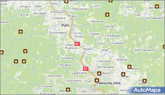 mapa Młodów gmina Piwniczna-Zdrój, Młodów gmina Piwniczna-Zdrój na mapie Targeo