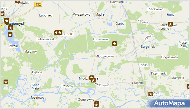 mapa Młodzikówko, Młodzikówko na mapie Targeo