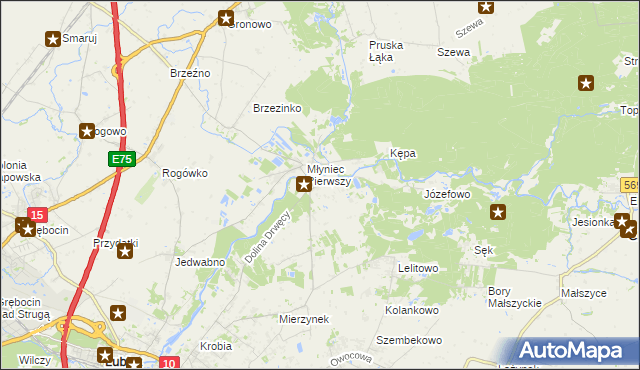 mapa Młyniec Drugi, Młyniec Drugi na mapie Targeo