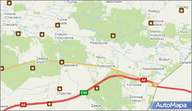 mapa Młyny gmina Radymno, Młyny gmina Radymno na mapie Targeo