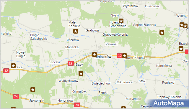 mapa Mniszków powiat opoczyński, Mniszków powiat opoczyński na mapie Targeo