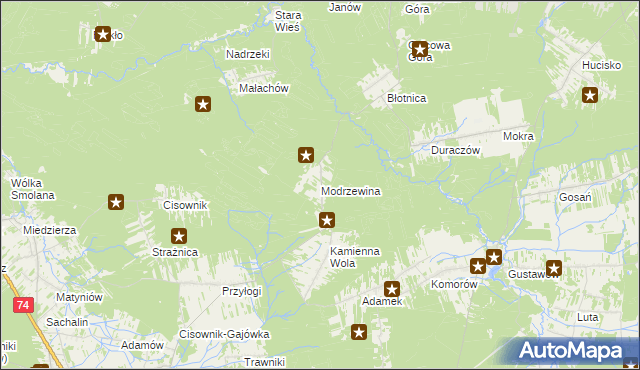 mapa Modrzewina gmina Stąporków, Modrzewina gmina Stąporków na mapie Targeo