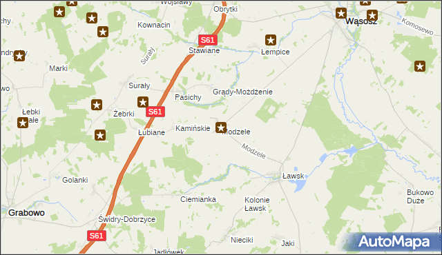 mapa Modzele gmina Wąsosz, Modzele gmina Wąsosz na mapie Targeo