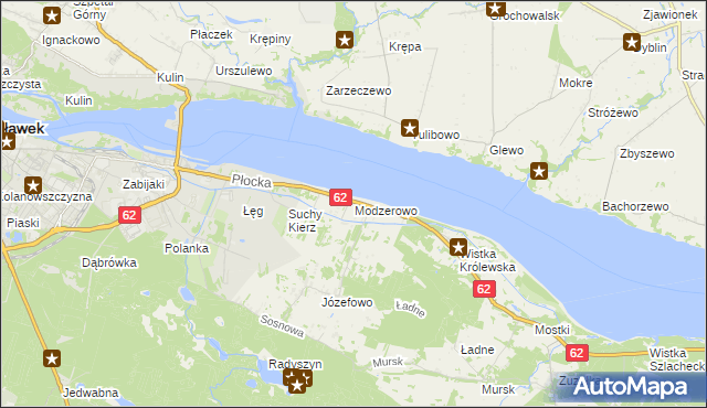mapa Modzerowo gmina Włocławek, Modzerowo gmina Włocławek na mapie Targeo