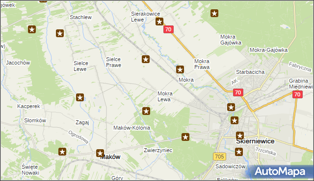 mapa Mokra Lewa, Mokra Lewa na mapie Targeo