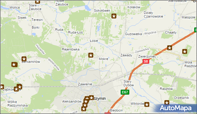mapa Mokre gmina Radzymin, Mokre gmina Radzymin na mapie Targeo
