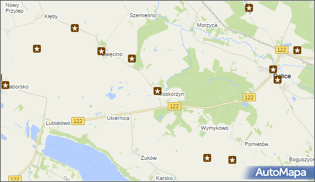 mapa Moskorzyn gmina Dolice, Moskorzyn gmina Dolice na mapie Targeo