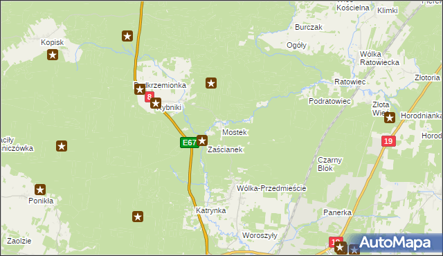 mapa Mostek gmina Wasilków, Mostek gmina Wasilków na mapie Targeo
