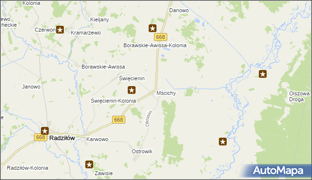 mapa Mścichy gmina Radziłów, Mścichy gmina Radziłów na mapie Targeo