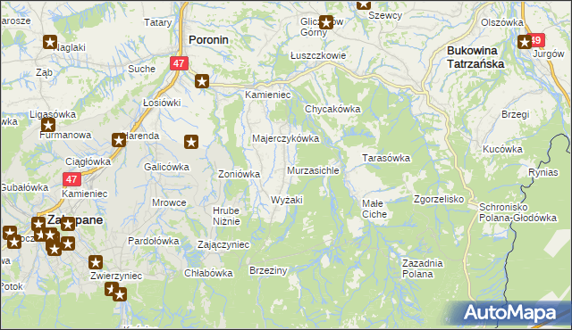 mapa Murzasichle, Murzasichle na mapie Targeo