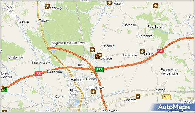 mapa Myjomice, Myjomice na mapie Targeo