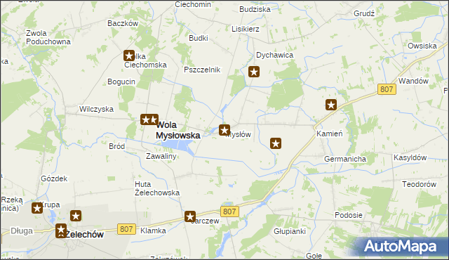 mapa Mysłów gmina Wola Mysłowska, Mysłów gmina Wola Mysłowska na mapie Targeo