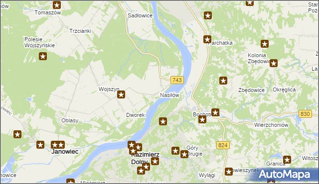 mapa Nasiłów gmina Janowiec, Nasiłów gmina Janowiec na mapie Targeo