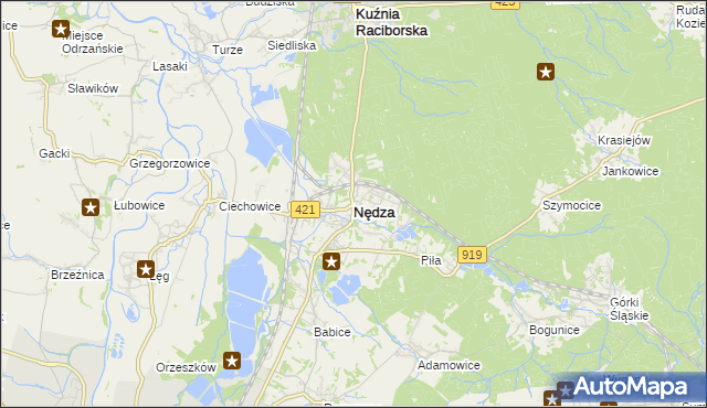 mapa Nędza powiat raciborski, Nędza powiat raciborski na mapie Targeo