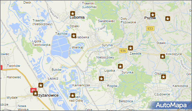 mapa Nieboczowy, Nieboczowy na mapie Targeo