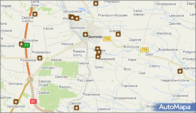 mapa Niedźwiedź gmina Słomniki, Niedźwiedź gmina Słomniki na mapie Targeo