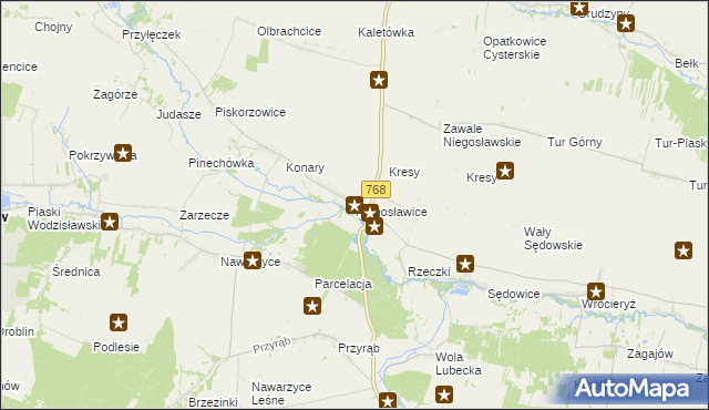 mapa Niegosławice gmina Wodzisław, Niegosławice gmina Wodzisław na mapie Targeo