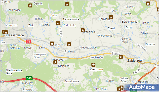 mapa Niegoszowice, Niegoszowice na mapie Targeo