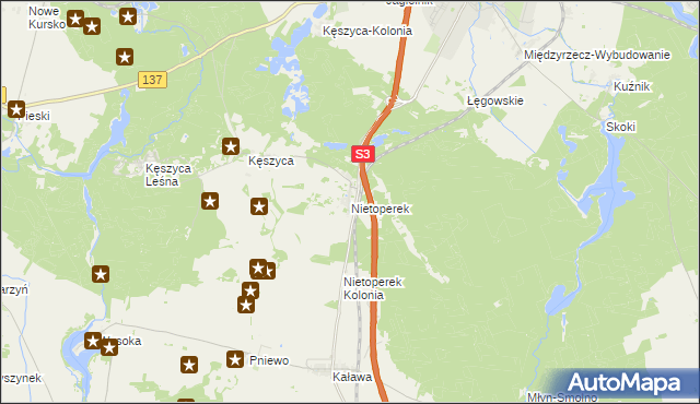 mapa Nietoperek, Nietoperek na mapie Targeo