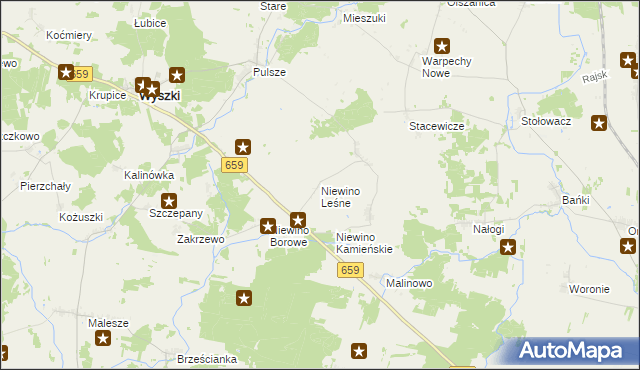 mapa Niewino Leśne, Niewino Leśne na mapie Targeo