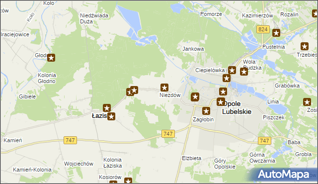 mapa Niezdów gmina Opole Lubelskie, Niezdów gmina Opole Lubelskie na mapie Targeo