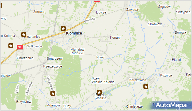 mapa Niwki gmina Kłomnice, Niwki gmina Kłomnice na mapie Targeo