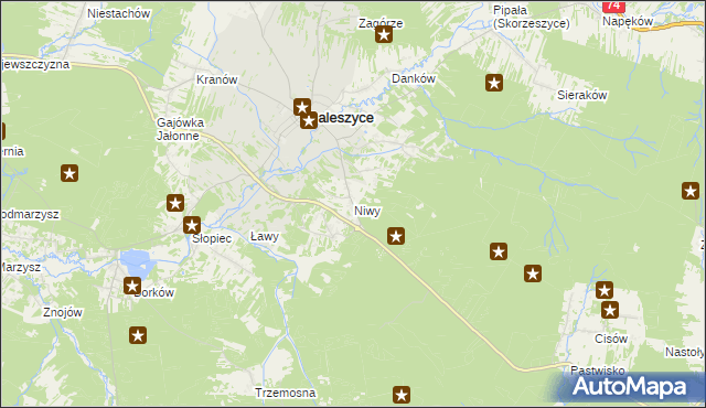 mapa Niwy gmina Daleszyce, Niwy gmina Daleszyce na mapie Targeo