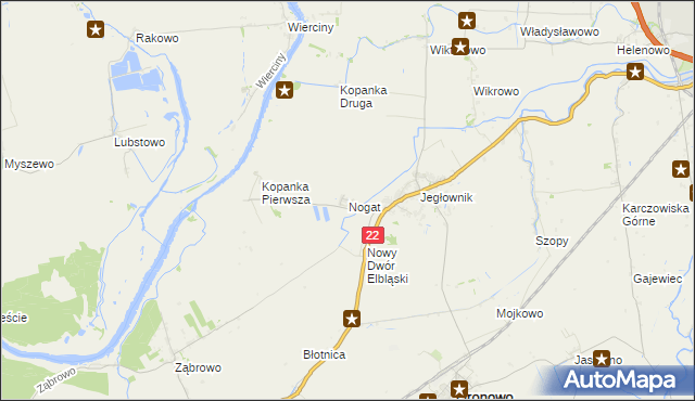 mapa Nogat gmina Gronowo Elbląskie, Nogat gmina Gronowo Elbląskie na mapie Targeo