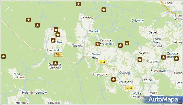 mapa Nowa Huta gmina Raków, Nowa Huta gmina Raków na mapie Targeo