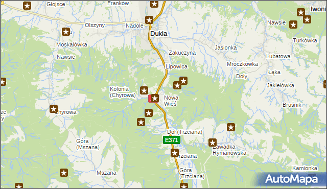 mapa Nowa Wieś gmina Dukla, Nowa Wieś gmina Dukla na mapie Targeo