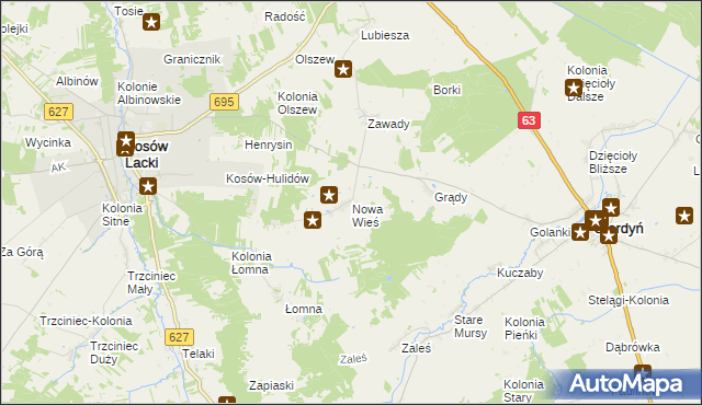 mapa Nowa Wieś gmina Kosów Lacki, Nowa Wieś gmina Kosów Lacki na mapie Targeo